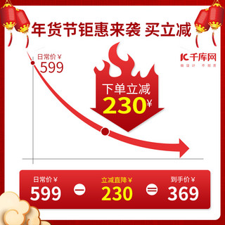 中国风边框金海报模板_年货节灯笼红色中国风主图