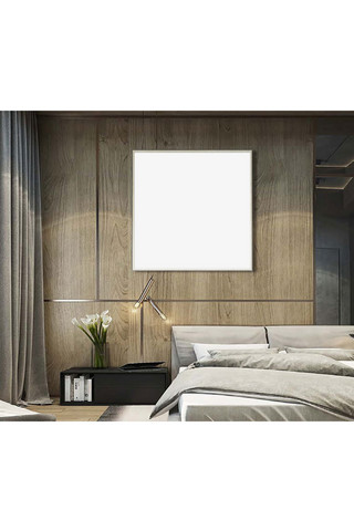 卧房墙上画框模板装饰效果灰色木板墙创意样机