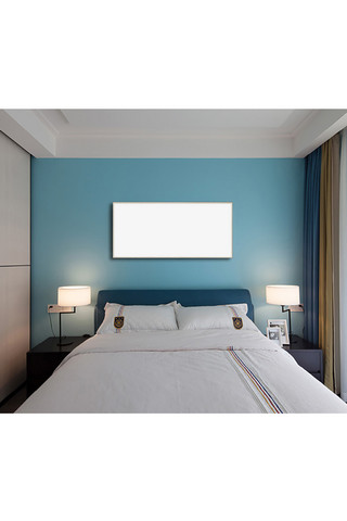 卧房内画框模板设计装饰效果灰色墙简洁风格样机