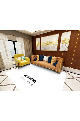 创意客厅模型海报模板_客厅内装饰模板地毯展示白色创意样机