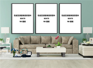 绿色画框海报模板_室内相框模板模型展示绿色墙壁简约风格样机