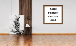 内墙海报模板_室内墙壁上画框模板模型展示白色简约风格样机