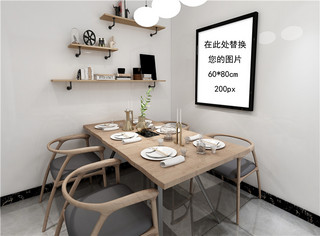 内墙海报模板_餐厅内墙壁上画框模板模型展示白色简约风格样机