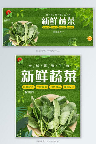 食品蔬菜banner海报模板_新鲜食品蔬菜绿色小清新电商banner