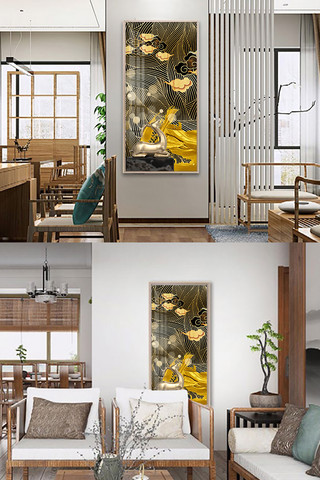 新中式麋鹿金色华丽装饰画