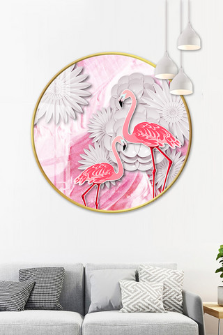 抽象动物海报模板_现代火烈鸟粉色少女装饰画