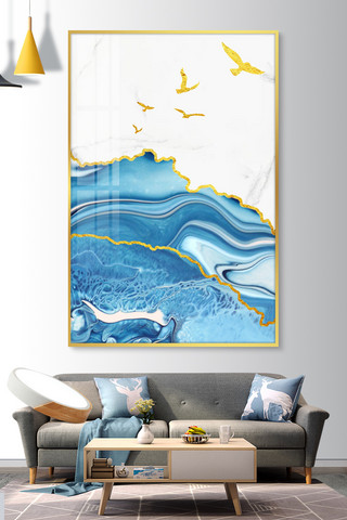 金箔风海报模板_装饰画大理石蓝色现代中国风装修效果图