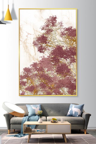 中国风中国风花卉海报模板_装饰画花紫色现代中国风装修效果图