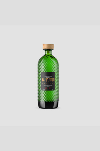 玻璃logo展示海报模板_玻璃瓶模板展示包装贴图绿色简约样机