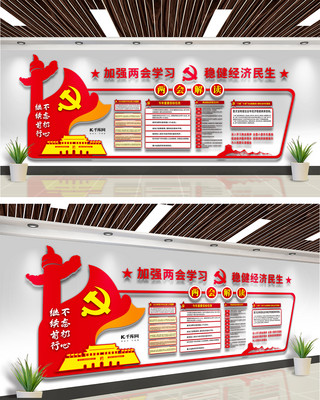 红色大气两会党建海报模板_两会文化墙两会解读红色大气文化墙