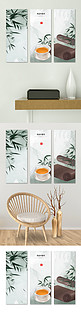 中式装饰画茶竹子灰色中国风装修效果图