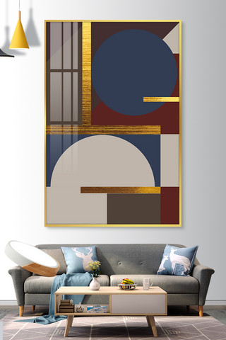 现代抽象装饰画海报模板_几何抽象画单联咖啡色系抽象装饰画