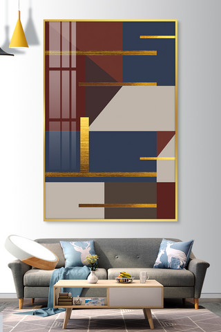 装饰画详情海报模板_几何抽象画单联咖啡色系抽象装饰画