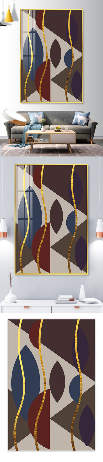 几何抽象画单联咖啡色系抽象装饰画