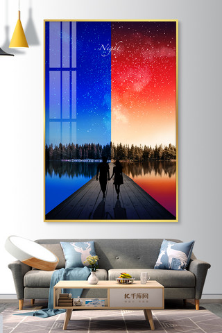 夜空蓝色海报模板_夜空剪影蓝色抽象室内装饰画