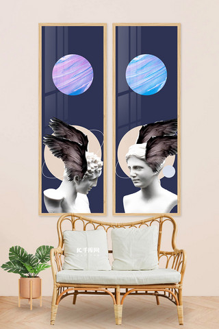 翅膀现代雕像黑白蓝紫现代风室内客厅装饰画