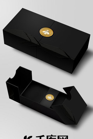 金色logo样机海报模板_样机礼盒黑色金色简约中国风样机
