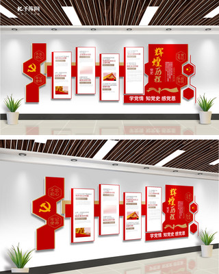 党群中心党史辉煌历程红色大气简洁党建文化墙