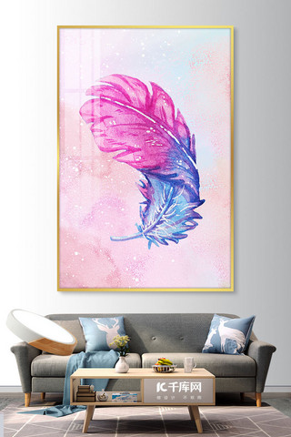 一只羽毛球海报模板_抽象纹理装饰画抽象羽毛彩色清新装饰画