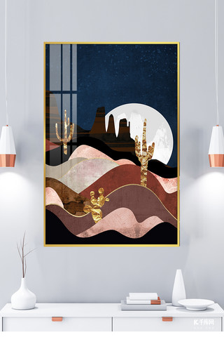 棕色抽象海报模板_沙漠装饰画沙漠棕色抽象剪影室内装饰画