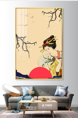 背景日系海报模板_抽象装饰画日系棕色合成装修室内效果图