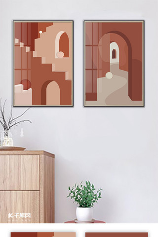 抽象个性海报模板_简洁北欧立体几何红色抽象室内装饰画