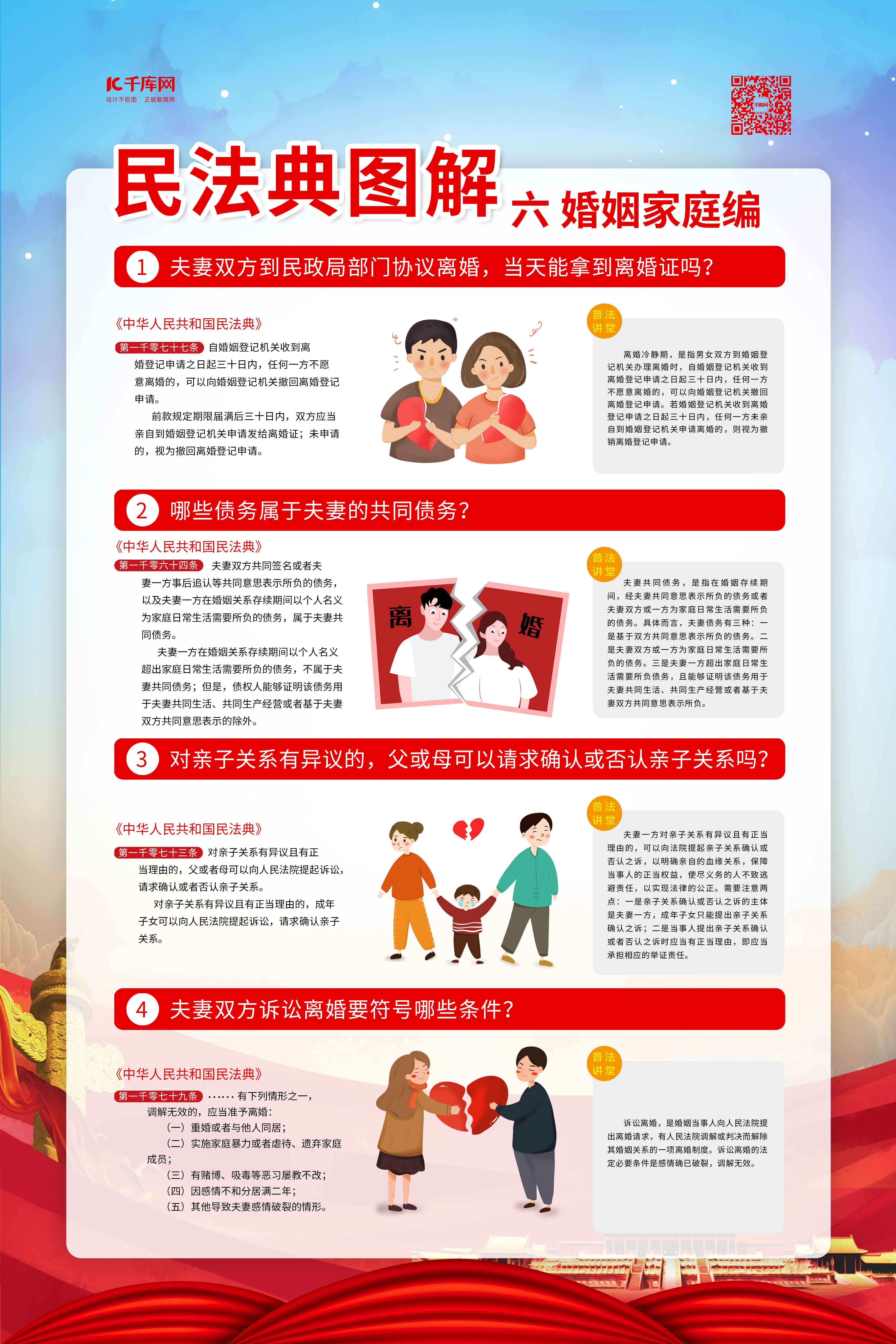 民法典婚姻编 红色党建风海报图片