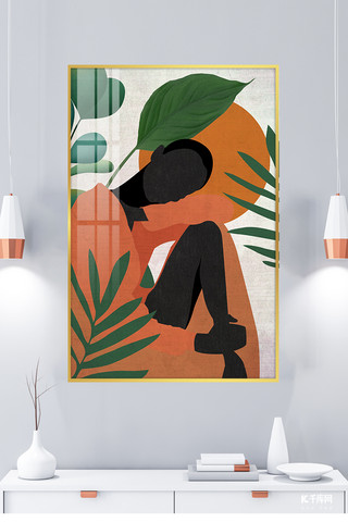 公益海报海报模板_欧式装饰画人像橘色欧式室内装饰画