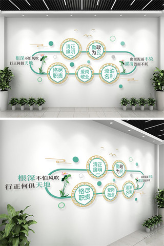 廉政文化墙莲花绿色简约文化墙