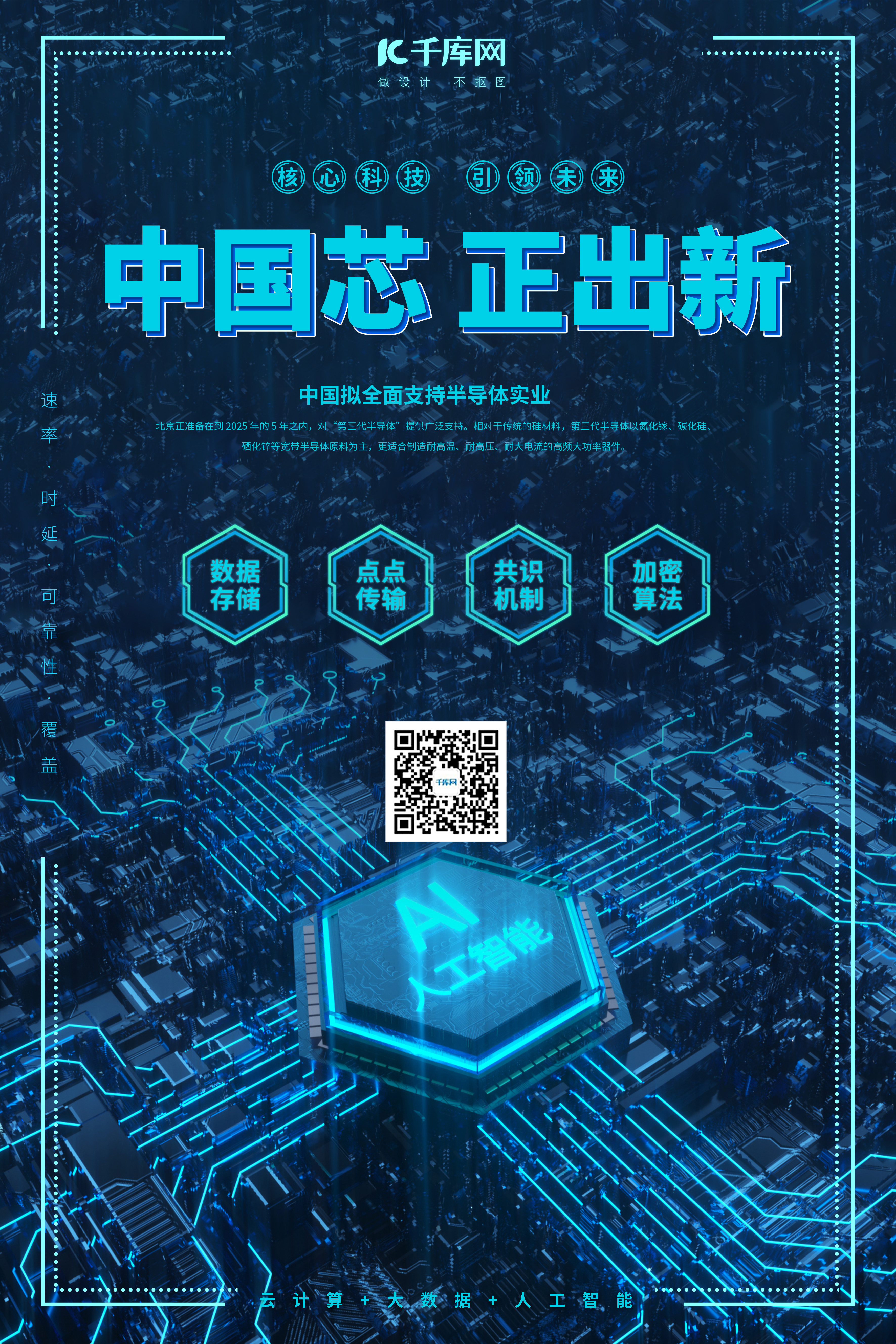 芯片中国芯正出新蓝色科技风海报图片