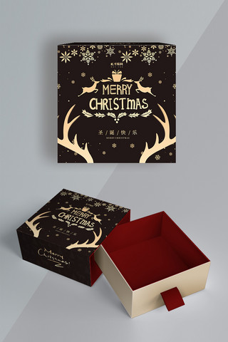麋鹿角海报模板_圣诞节麋鹿角黑金简约包装礼盒
