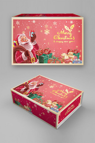 圣诞节礼盒红色海报模板_圣诞节圣诞老人红色简约风包装