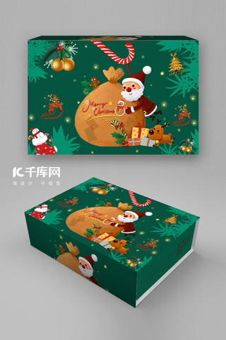 圣诞包装盒海报模板_圣诞包装圣诞老人绿色简约 包装