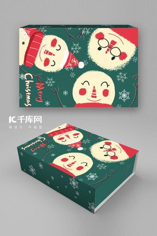 圣诞绿色礼盒海报模板_圣诞包装圣诞雪人绿色创意包装礼盒