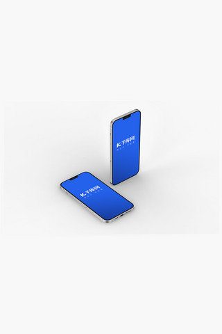 蓝色简约展示样机海报模板_iPhone12样机12样机智能手机设计素材模板展示蓝色简约样机