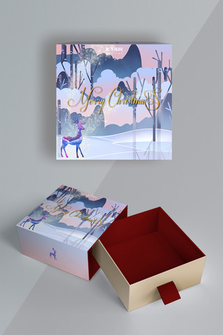 圣诞麋鹿海报模板_圣诞麋鹿蓝粉色渐变礼盒