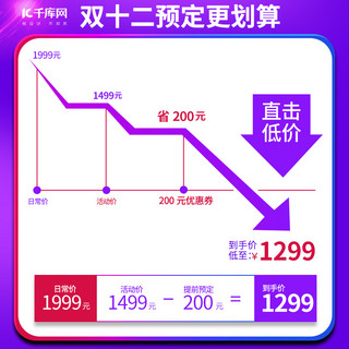 促销活动价格曲线海报模板_双十二价格曲线紫色渐变电商主图直通车