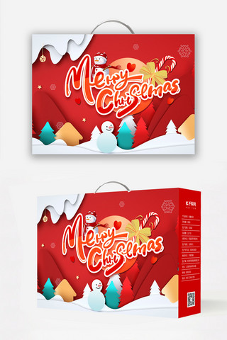 圣诞节海报模板_圣诞节礼盒雪人雪景红色简约礼盒包装礼盒