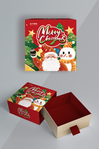 圣诞节礼盒圣诞老人雪人红色简约礼盒包装礼盒