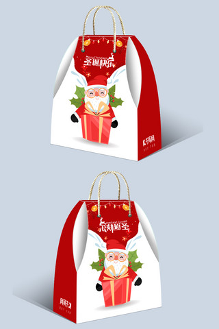 圣诞节礼盒红色海报模板_圣诞节礼盒圣诞老人礼物红色简约手拎礼盒