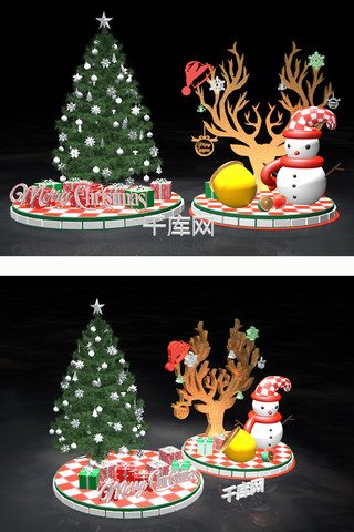 立体模型美陈海报模板_圣诞节圣诞树绿色立体模型美陈