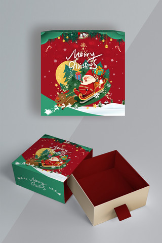 礼盒麋鹿海报模板_圣诞节麋鹿圣诞老人绿色简约包装礼盒