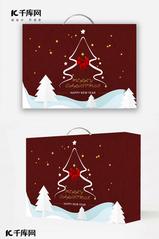 礼盒圣诞树海报模板_圣诞包装圣诞树红色小清新包装