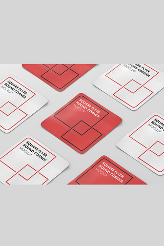 卡片展示样机海报模板_方形商务卡片红白色简约样机