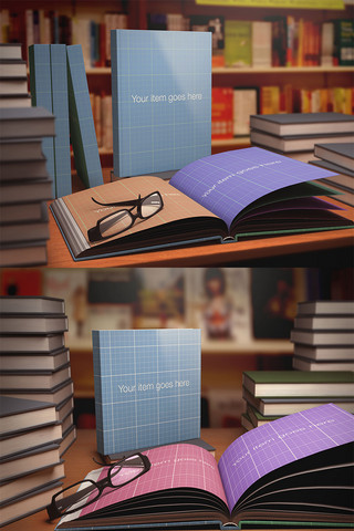 图书馆书籍蓝紫色创意样机