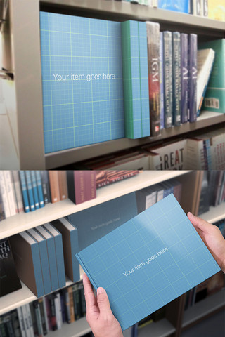 书架上的书籍蓝色简约样机