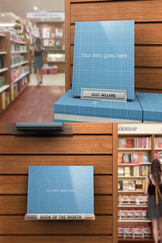 书籍展示海报模板_图书馆里书籍展示设计蓝色清新样机