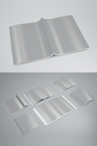 书籍简洁封面海报模板_翻开胶装画册灰色简洁样机
