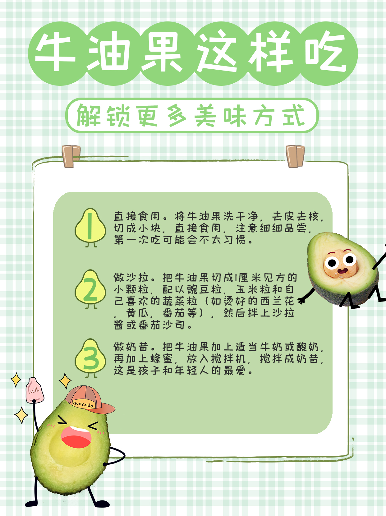 菜谱食谱牛油果食用方法绿色清新小红书封面图片