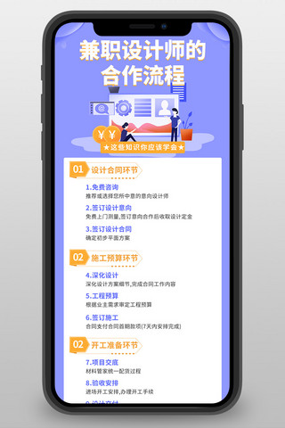 设计设计师海报模板_活动流程图兼职合作流程紫色插画卡通营销长图